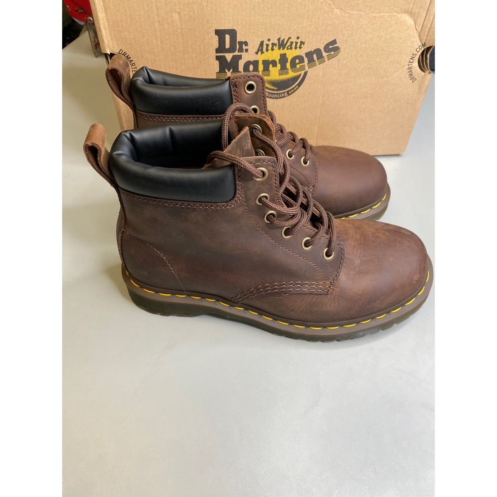 Dr. Martens Brown Leather Lace-Up Work Boots with Yellow Stitching